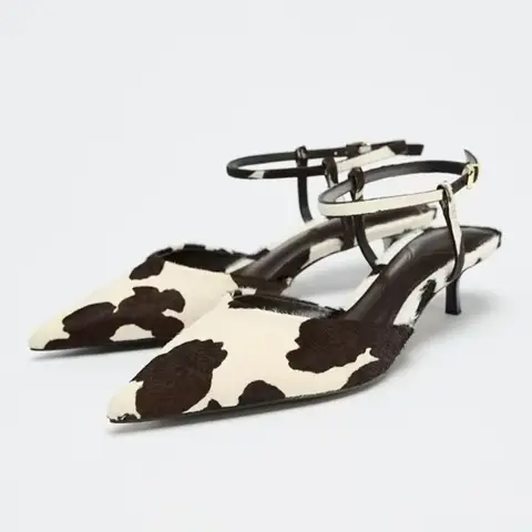 Novelty Cow Print Kitten Heel Designer Pumps Sexy Pointed Toe Ankle Strap Elegant Heels for Ladies Comfort Autumn Mules Sandals