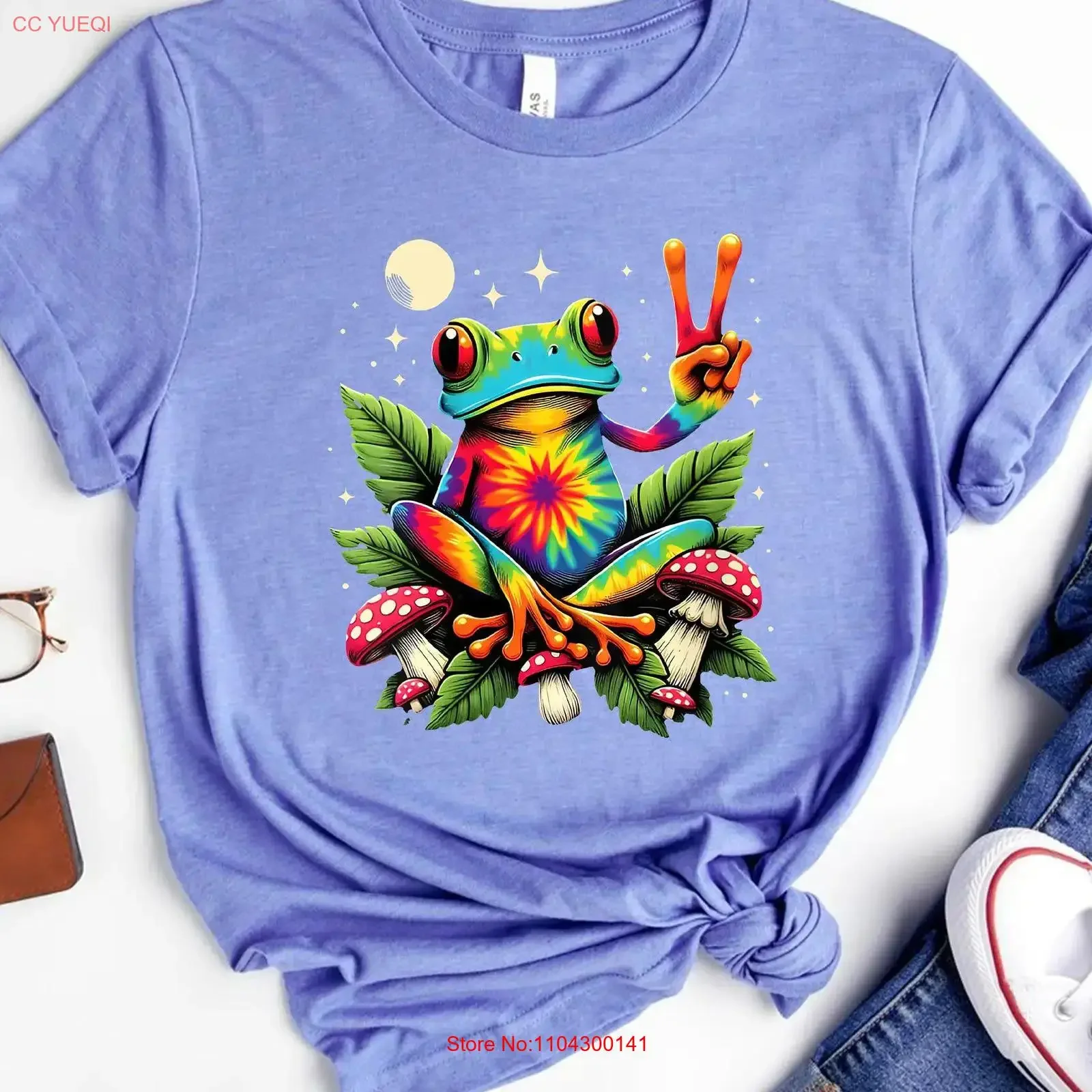 Psychedelic Frog T Shirt Tie Dye Trippy with Peace Sign and Mushrooms Retro Hippie for Nature Lovers Festival Vibes vintage