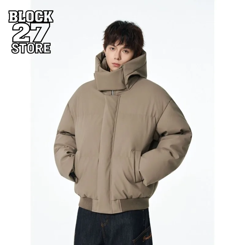 Mens Jacket Harajuku Autumn Winter Thick Hooded Cotton Puffer Coat Vintage Couples Warm Casual Bread Style Outerwear Fashion New