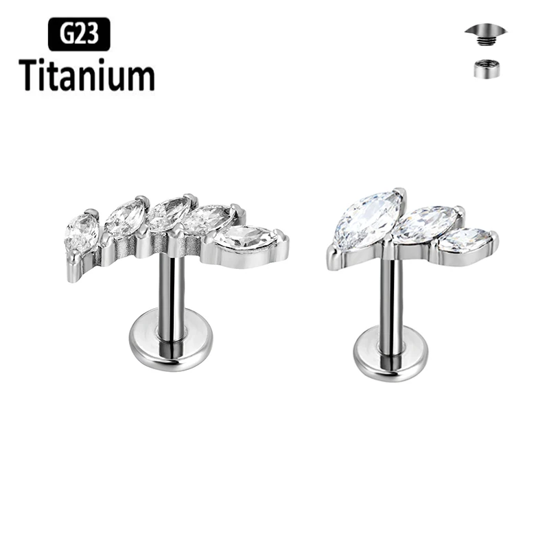 G23 Titanium Lip Ear Piercing 6/8/10mm Internally Thread Labret CZ Stone Lip Rings Helix Tragus Studs Earrings Lobe Body Jewelry