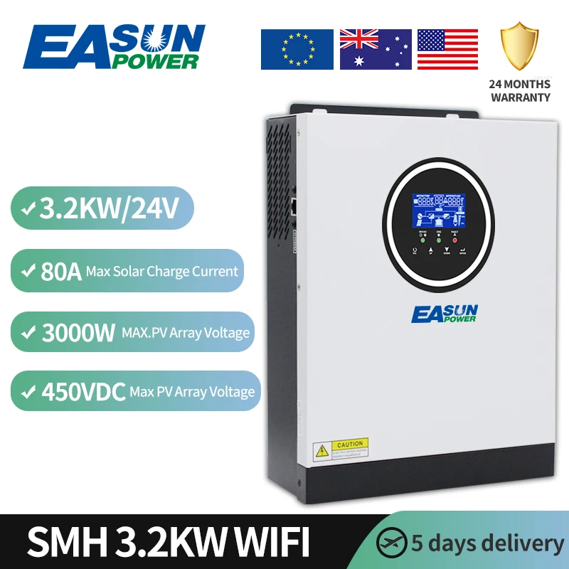 Easun-generador de Onda sinusoidal Pura 3KVA 24V, Onda Pura 3KW, 3000W, 3,2 kW, inversor Solar híbrido con cargador MPPT