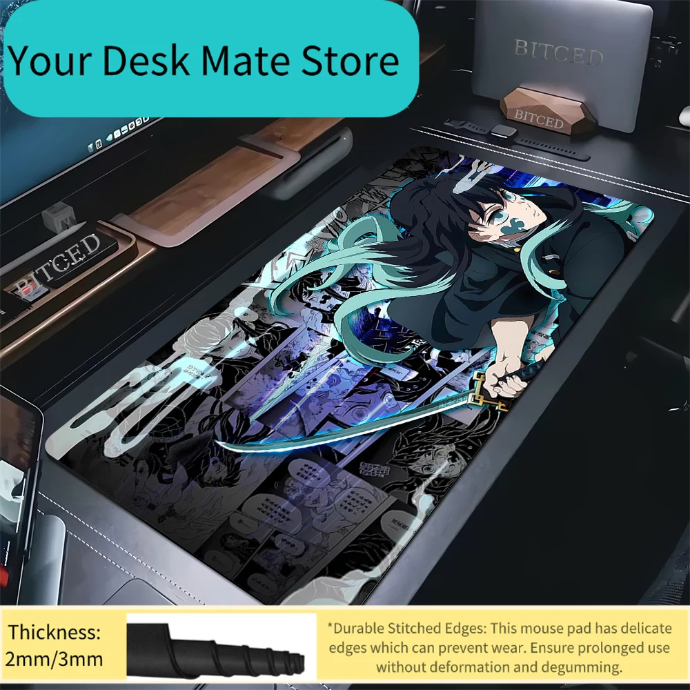 

Аниме-коврик для мыши Demon Slayer с Муичиро Токито, удлиненный, нескользящий, большой настольный коврик