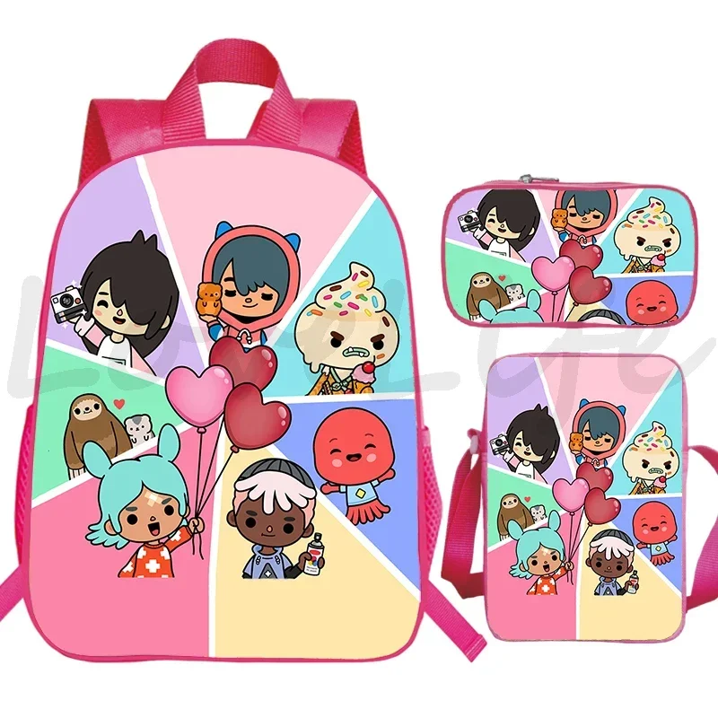 توكا لايف وورلد حقيبة الظهر 3 قطعة مجموعة سعة كبيرة الوردي الكتب أنيمي بنين حقيبة مدرسية للبنات الأطفال لطيف Mochila 16 بوصة