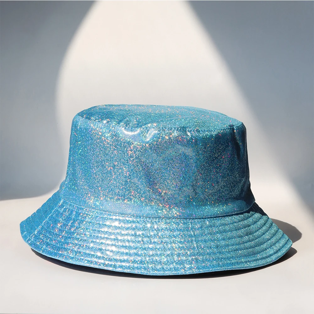 2023 Laser Colored Fisherman\'s Hat for Men Women Bright Leather Bucket Hat Both Sides Can Wear Sunshade Hat Fashion Hat