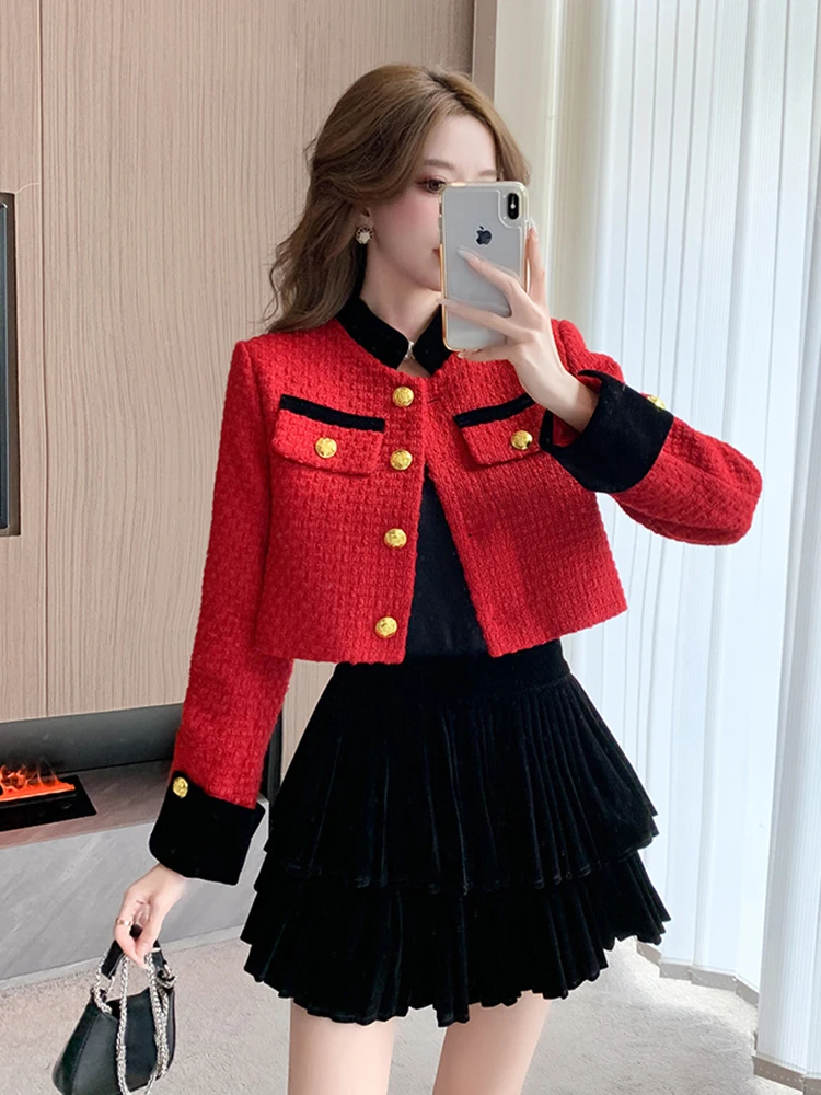 Fashion Autumn Winter 2 Piece Outfit Elegant Pretty Women\'s Ladies Mujer Coat Jacket Tops Outwear And Strap Mini Dress Short Set