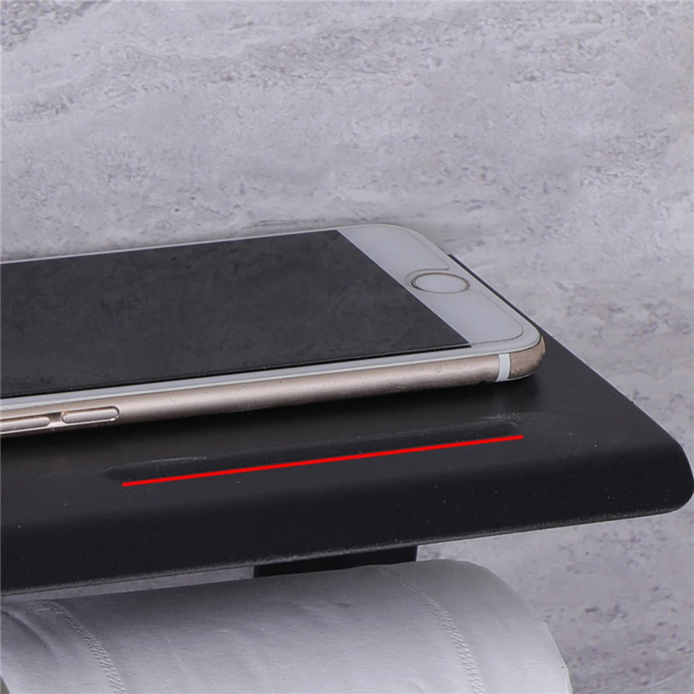 

Wall Mount Space Aluminum Bathroom Toilet Paper Holder Black European Design Storage Rack for Phone Ashtray Glasses Solid Metal
