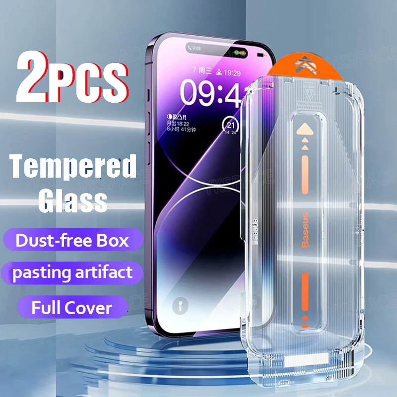 2Pcs Dust Free Kit HD Clear Anti-Spy 9H Tempered Glass For iPhone 15 14 Plus 13 12 mini 11 Pro X XS Max XR Screen Protector