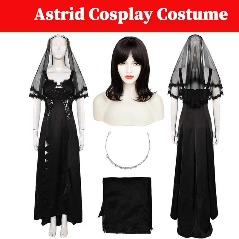 Astrid Cosplay Black Wedding Dress Costume Movie Insect Liquid Roleplay Women Outfits Female Disguise Halloween Carnival Suits