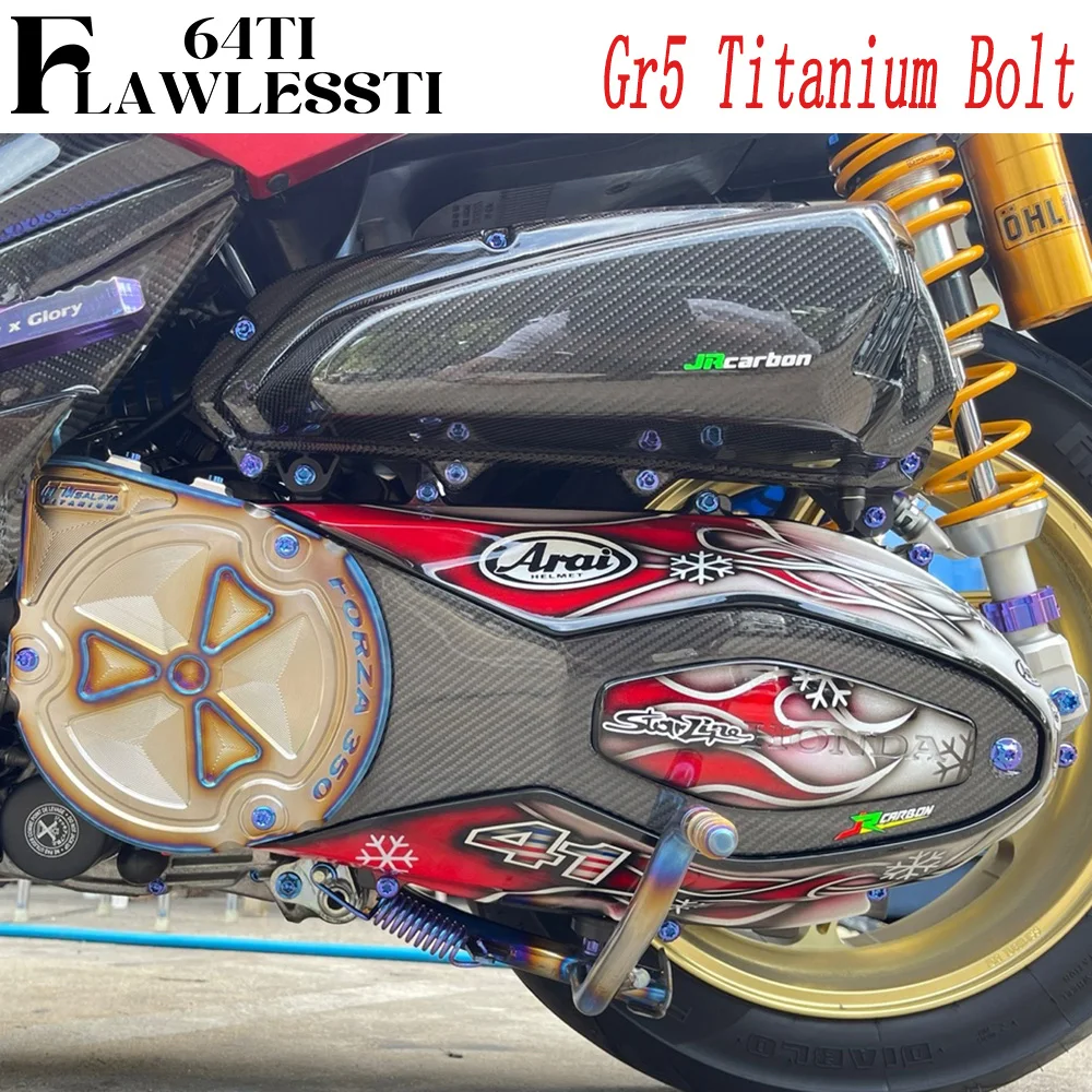 FLAWLESSTI Gr5 Titanium Bolt Brake Clutch Lever Disc CVT Box Rear Swing Arm Exhaust Pipe Bolt For Honda Forza 350