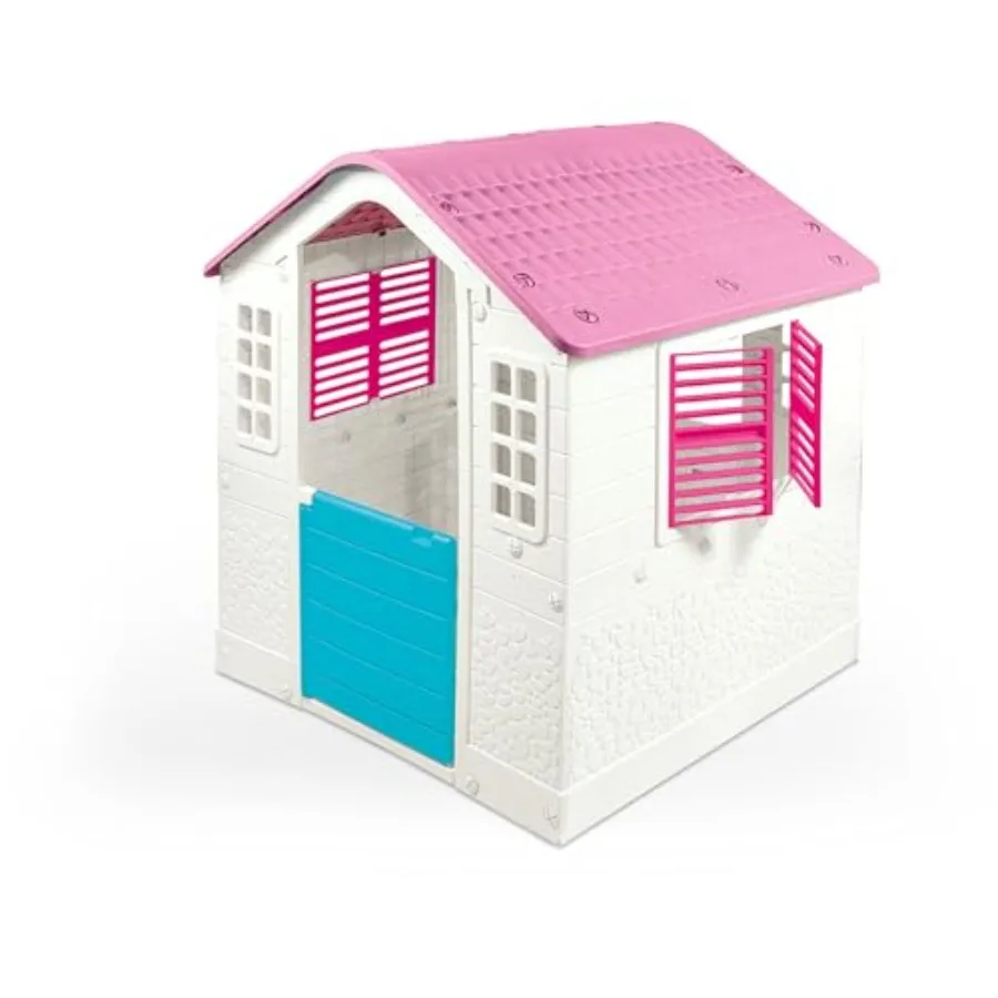 

Indoor/Outdoor Pink Cottage Playhouse for 2+, Wooden Toy House with Working Door, Post Box and Pet Gate