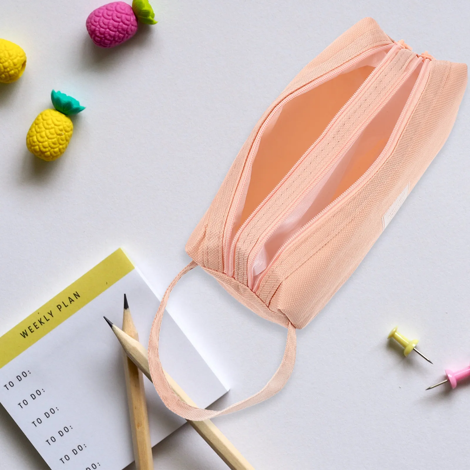 Large Capacity Double Layer Pencil Bag Zipper Closure Lightweight Portable Stationery Organizer for Students Teachers Office