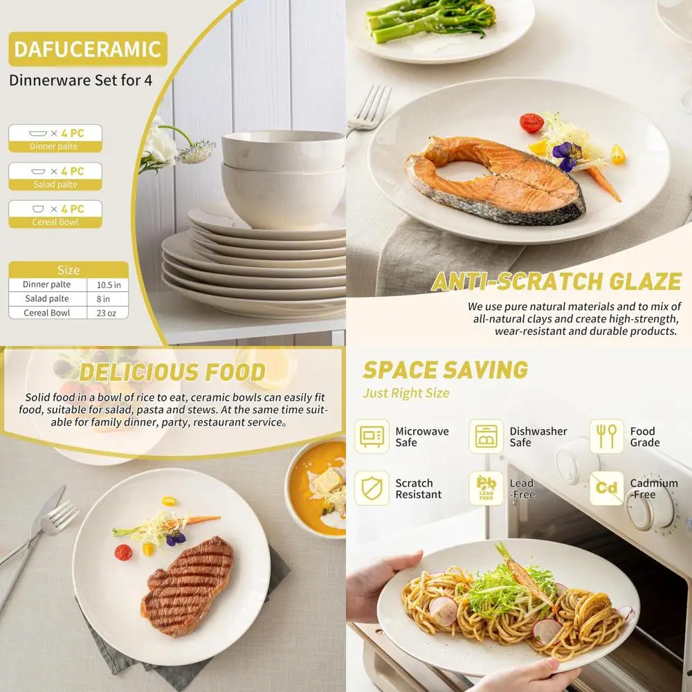 

Набор современной керамической посуды из 12 предметов, белый, подходит для микроволновой печи и посудомоечной машины