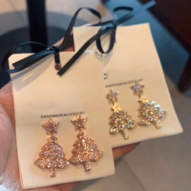 Christmas Tree Zircon Crystal Star Earrings Stud For Women Dangle  Xmas Party Fashion Jewelry Gift