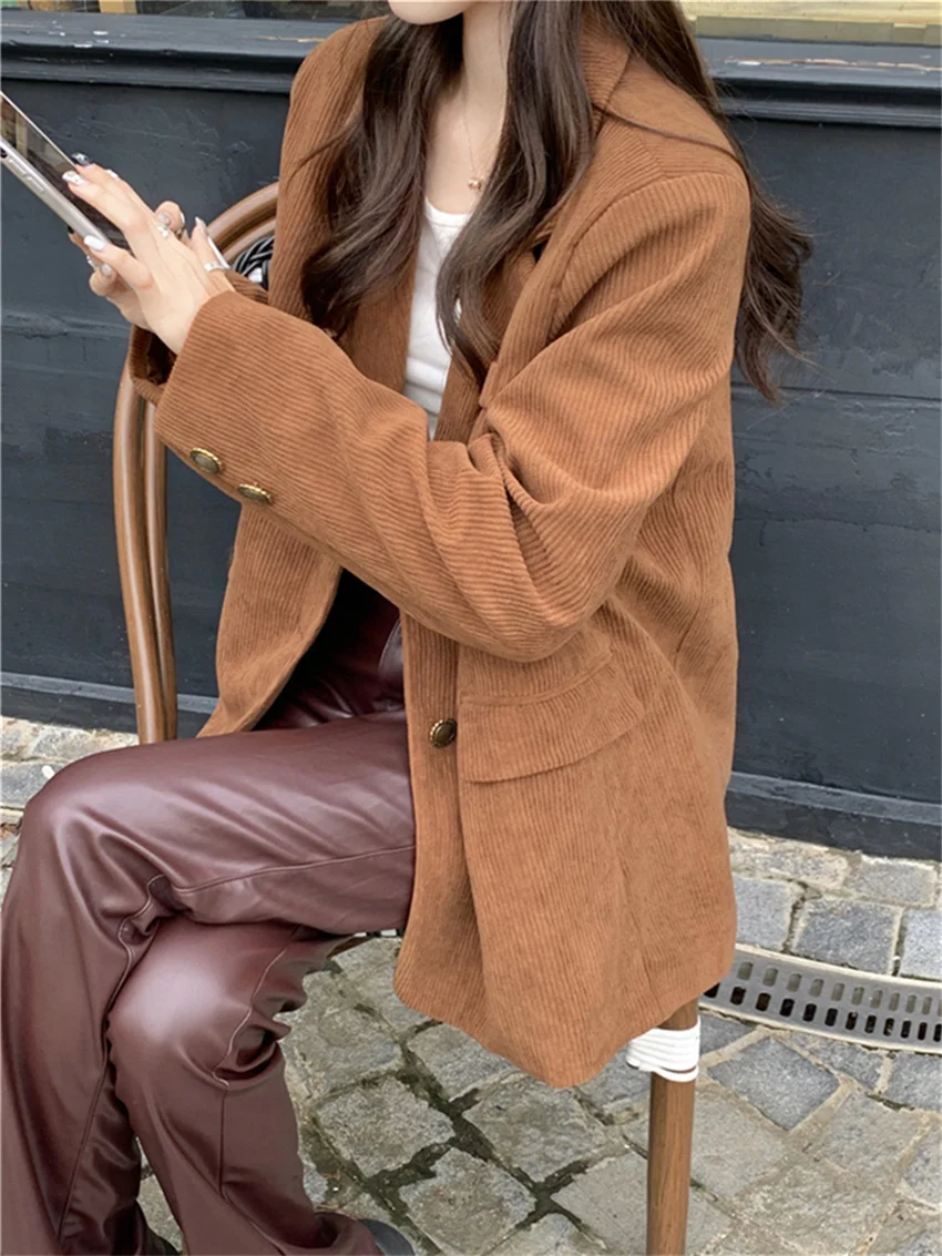 Alien Kitty 2024 Winter Blazers Office Lady Women Chic Loose Daily Corduroy Fashion High Street Casual Vintage Warm Coats