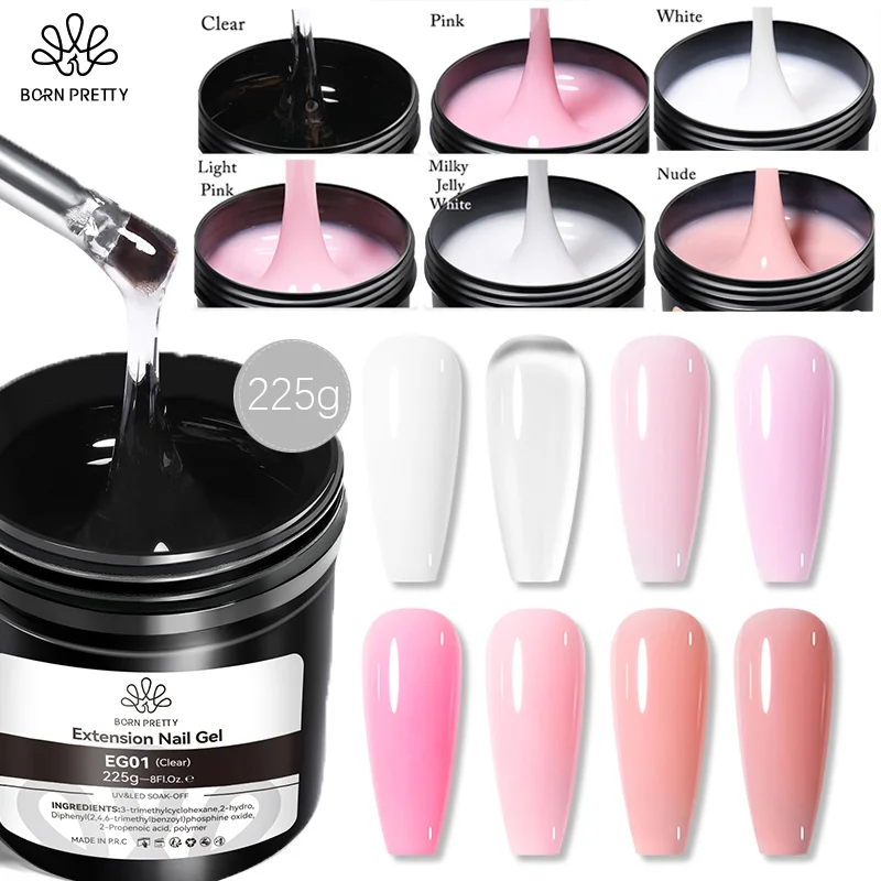 BORN PRETTY 225g Building Nail Gel White Nude Pink Nail Extension Gel Multi-functional Nails Art Gel Polish Soak Off Gel Salon