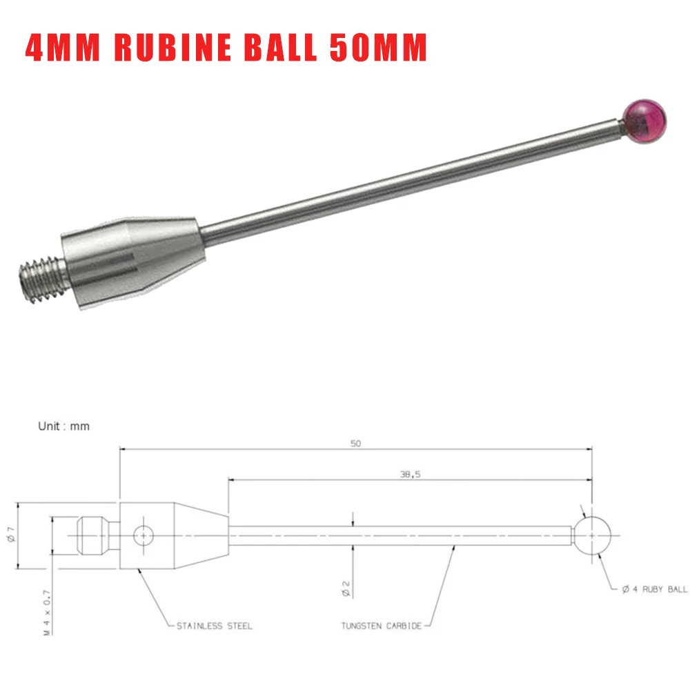 Touch Probe Styli  Thread 4mm Rubine Ball 50mm Long CMM Stylus A-5003-4799 Instrument Parts Accessories Tungsten Steel Stylus