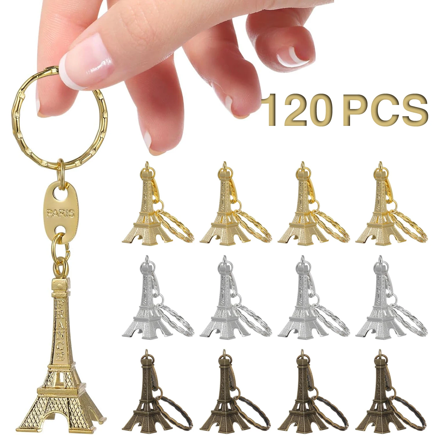 120Pcs Key Chain Eiffel Tower Keychain Key Fob Pendant Birthday Present