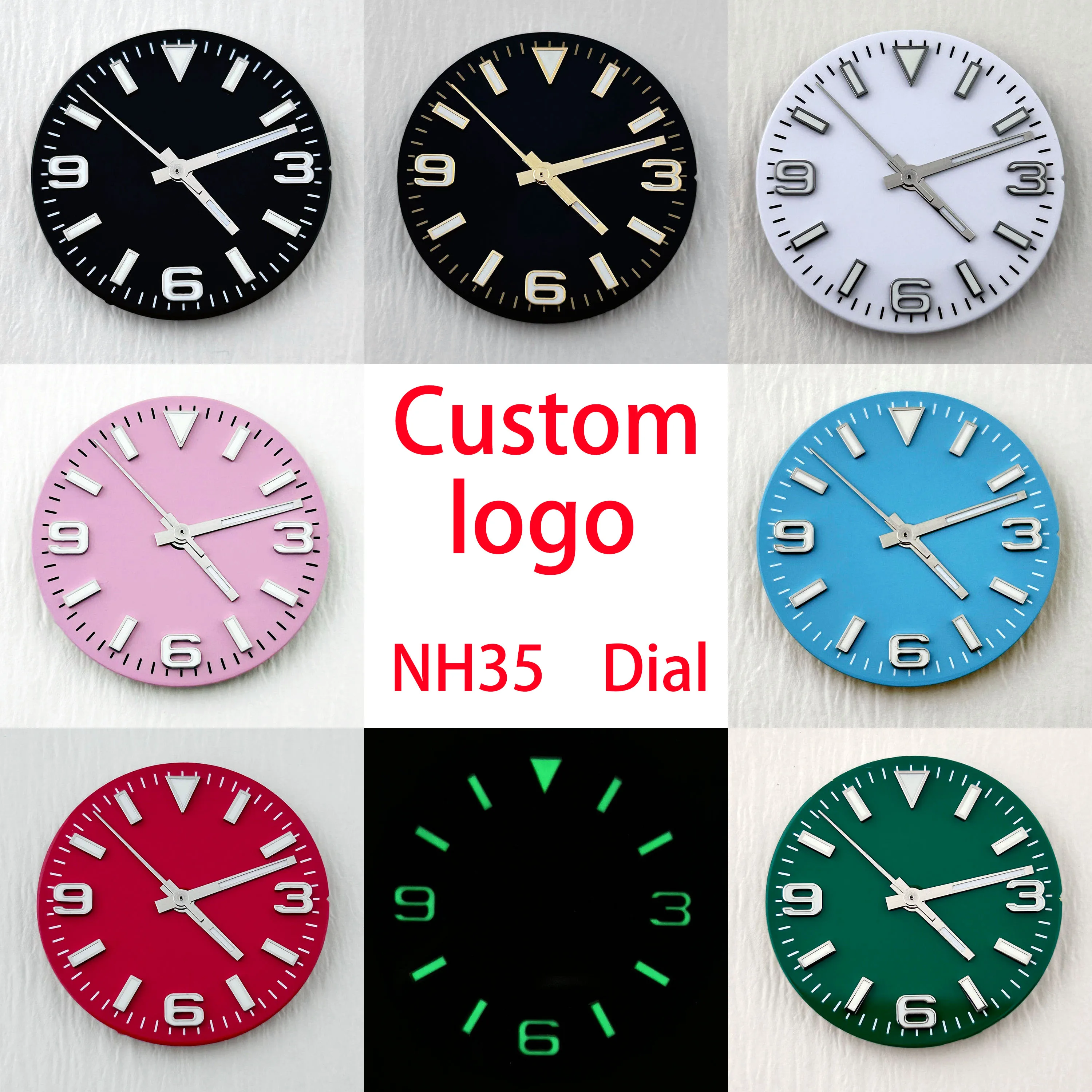 NH35 dial de reloj con logotipo personalizado, dial luminoso adecuado para movimiento NH35, accesorios de reloj, herramientas de reparación