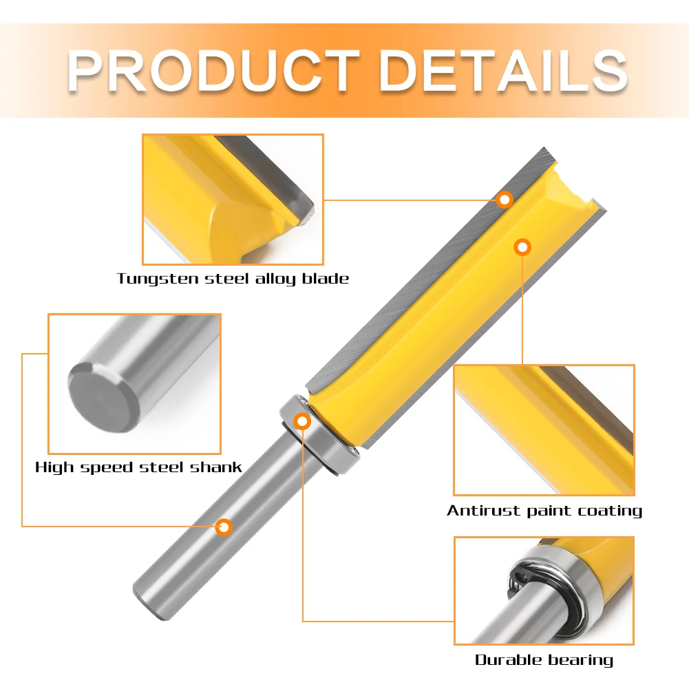 1PC 8mm Shank Template Trim Hinge Mortising Router Bit Straight end mill trimmer cleaning flush trim Tenon Cutter forWoodworking