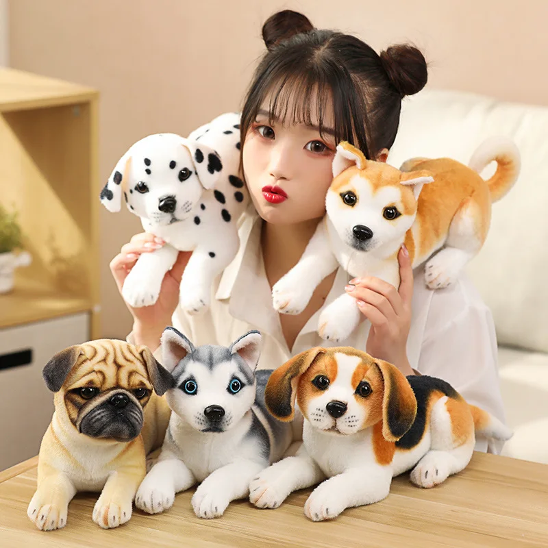 

Stuffed Lifelike Dogs Plush Toy simulation Husky Dalmatians Akita Miguel Shar Pei Puppy Pet Home Decor Gift For Girls birthday