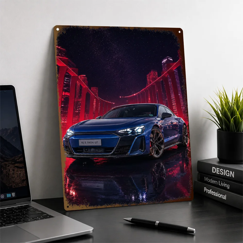 Germany RS E-Tron GT Ascari Blue Cyberpunk Sports Sedan Printed Poster Personalized Aluminum Metal Sign Wall Art In Any Studio