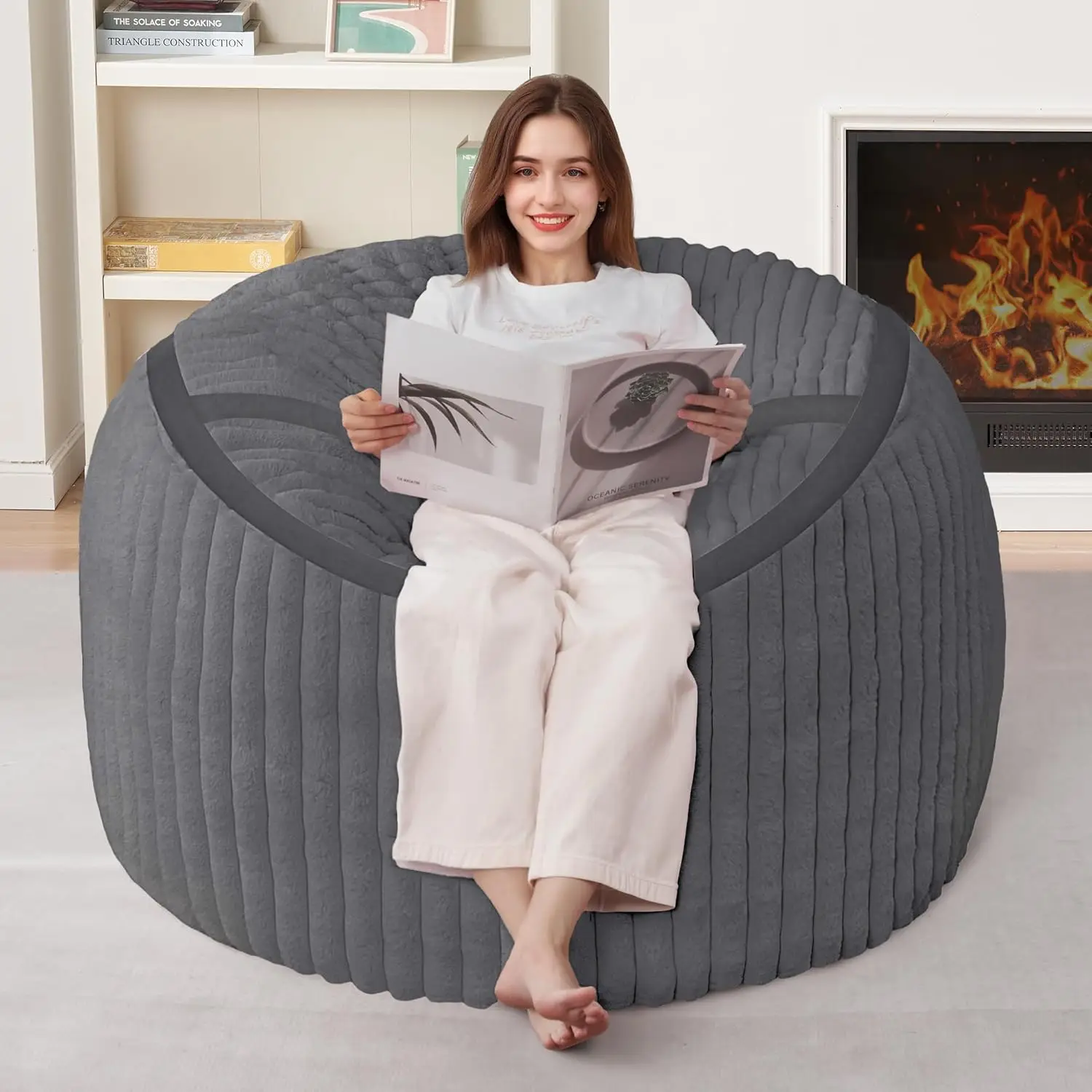 

Bean Bag Chair 3FT Big Bean Bag Chairs for Adults with Memory Foam Filled,3'Beanbag Chair with Soft Faux Fur Cover,Comfy Bean Ba