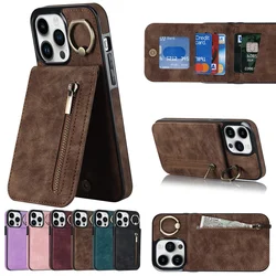 Vertical Flip Holder Card Slots Matte PU Leather Phone Case For iPhone 16 15 14 12 13 Mini XR X XS 11 Pro Max 7 8 Plus Cover