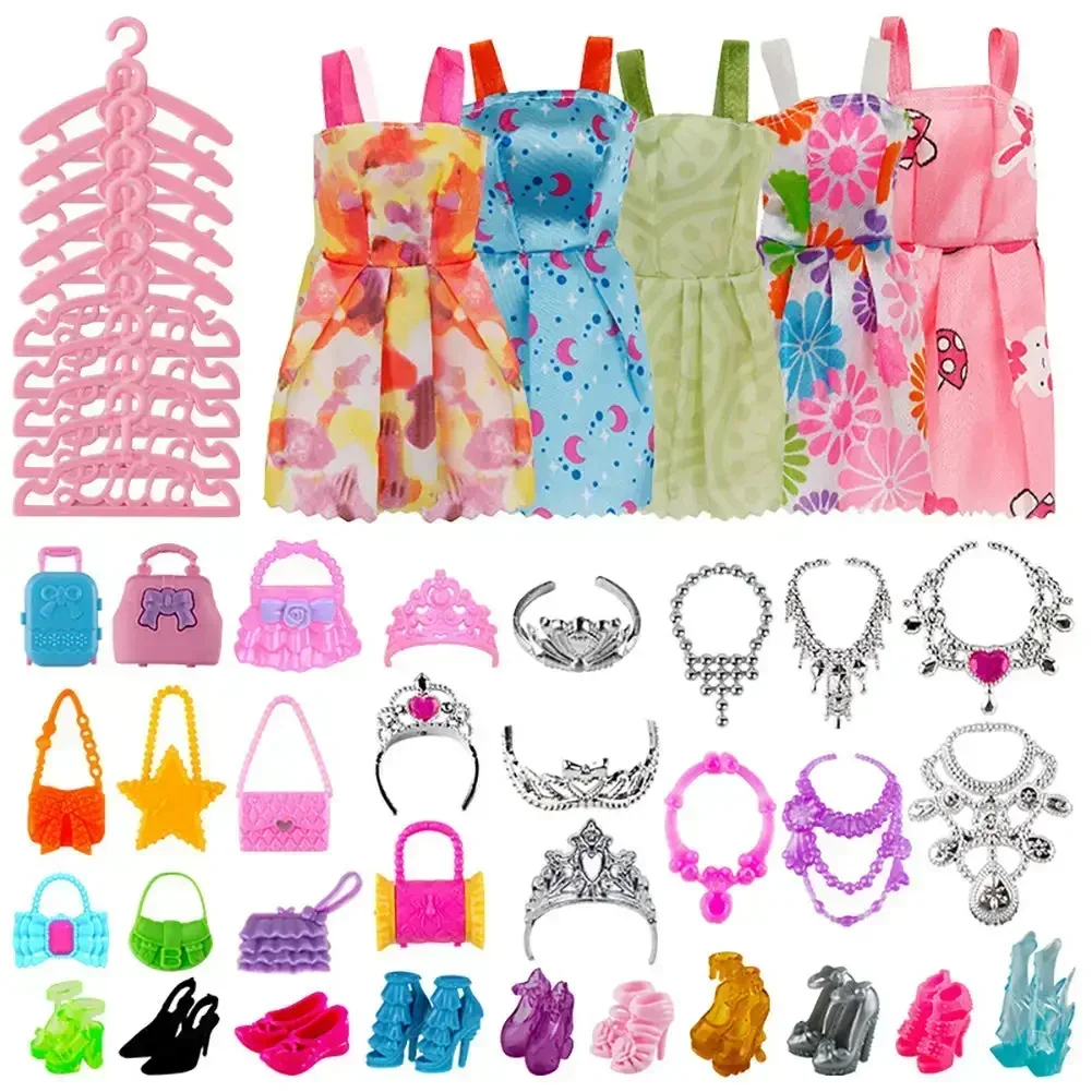Vestido conjunto de jóias boneca vestir sapatos sacos boneca cabide crianças fingand jogar brinquedos meninas presentes para 30cm boneca acessórios