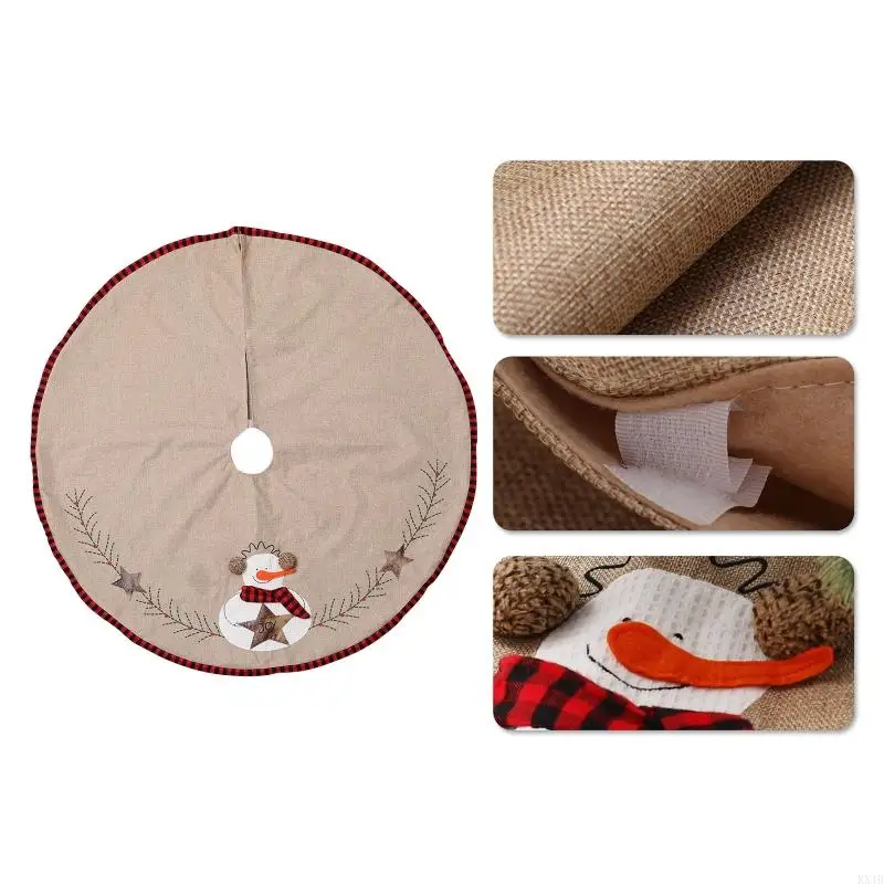 KX4B Christmas Decorations Apron Christmas Tree Skirt Embroidery Christmas Tree Skirt
