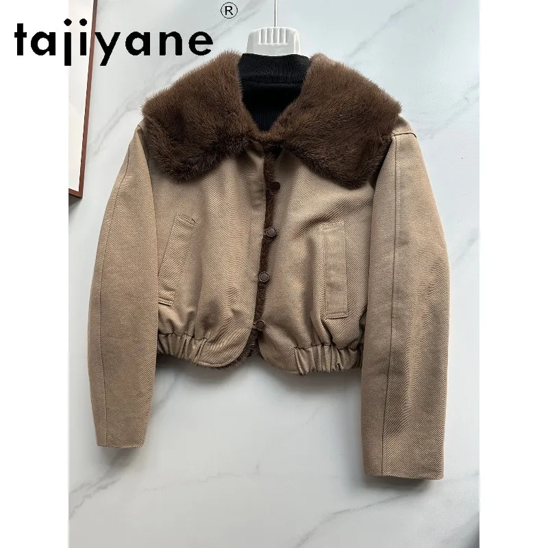 TAJIYANE Goose Down Jacket Mid Length Fur Coat Women's Down Coats and Parkas with Mink Fur Collar Short Puffer Jacket Warm 코트