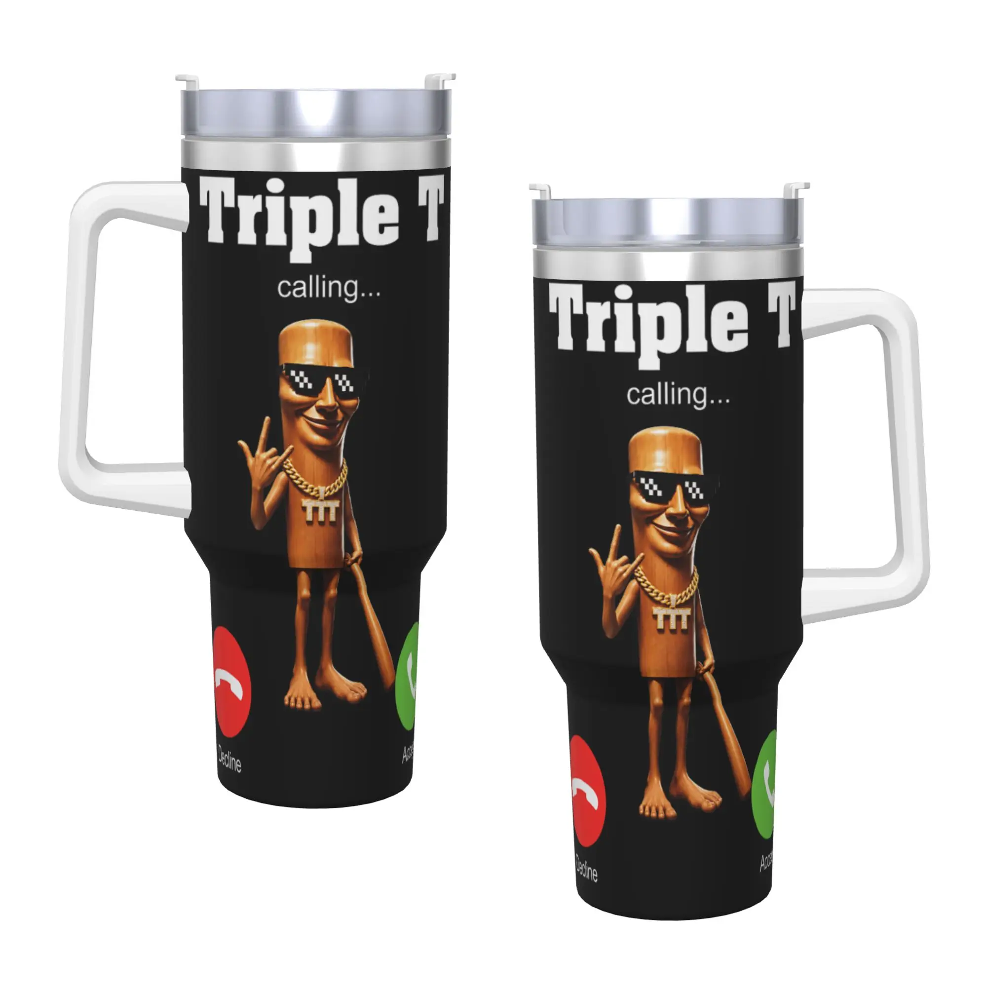Tung Tung Tung Sahur is Calling Meme Funny Brainrot Triple Stainless Steel Tumbler Travel Thermal Cups With Straws 40oz Car Mugs