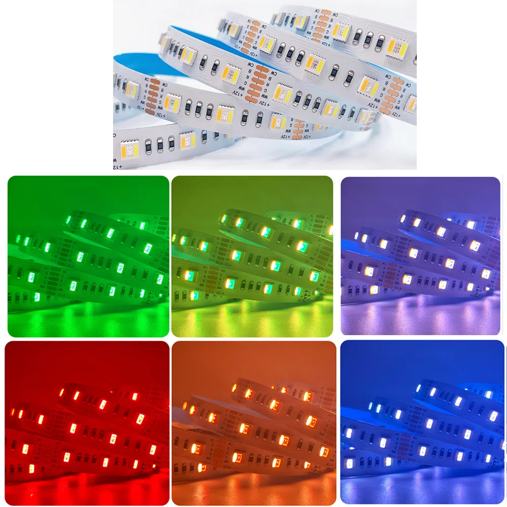 12V 24V 5M SMD 5050 3528  WW/CW RGBCCT 60leds/m 96leds/m 120leds/m 5 Colors In 1 Chip CW+RGB+WW Led Strips Flexible Tape Light