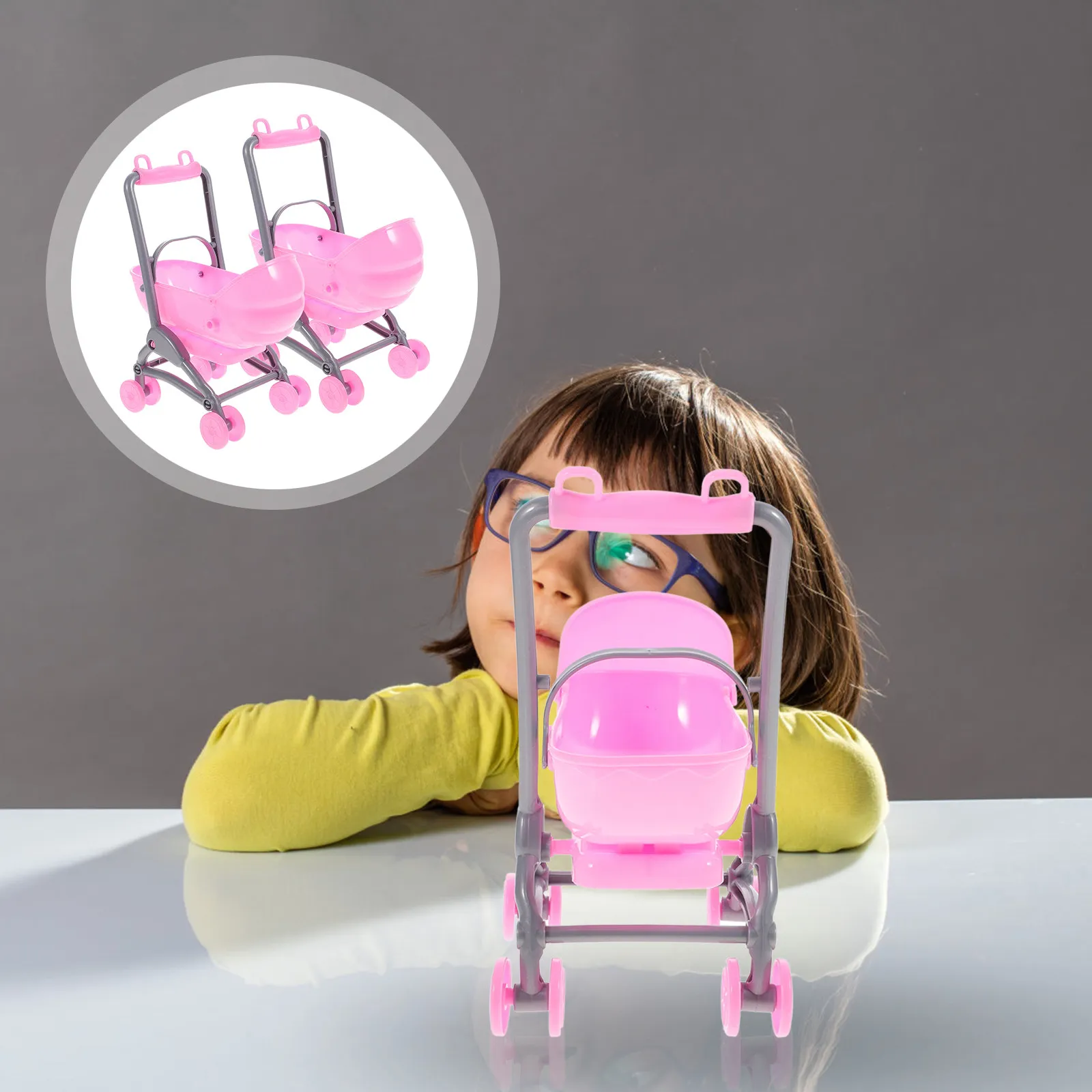 2Pcs Mini Simulation Baby Carriage Plastic Stroller Creative Child Playing Set for Imagination Development Baby Carriage Toys