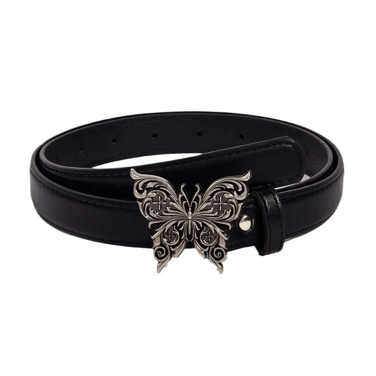 Daily Slim Fit Versatile Women\'s Belt with Metal Butterfly Buckle Simple and Retro Decoration Fashion Brand Designer Belt