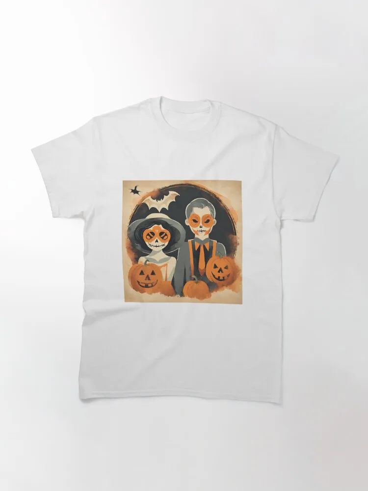 halloween couple, in the style of vintage poster design,commission for, orange,  Classic T-Shirt