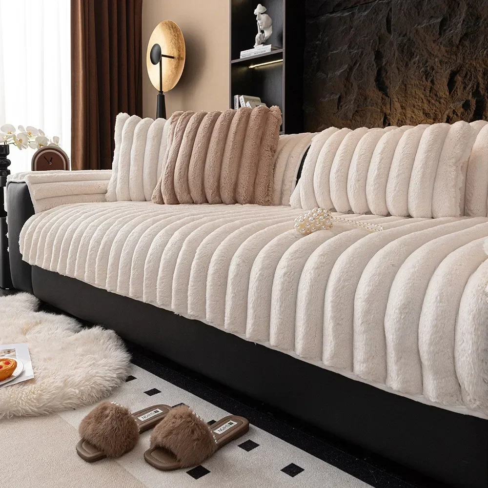 Winter Thickened Plush Sofa Cushion Simple Solid Color Home Living Room Decoration Soft Comfortable Non-slip Settee Seat Cushion