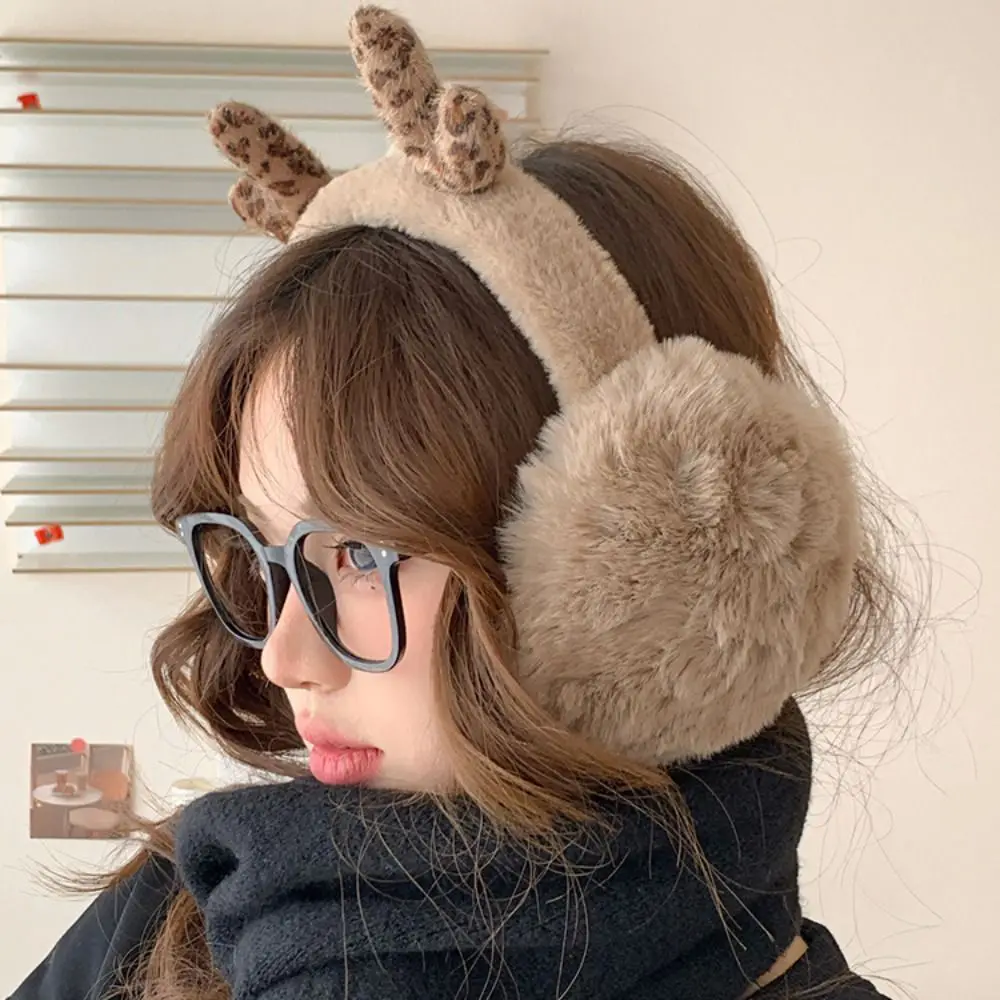 Soft Ear Cap Plush Earmuffs Deer Antler Thicken Winter Earmuffs Windproof Ear Warmers Imitation Fur Ear Cover Outdoor