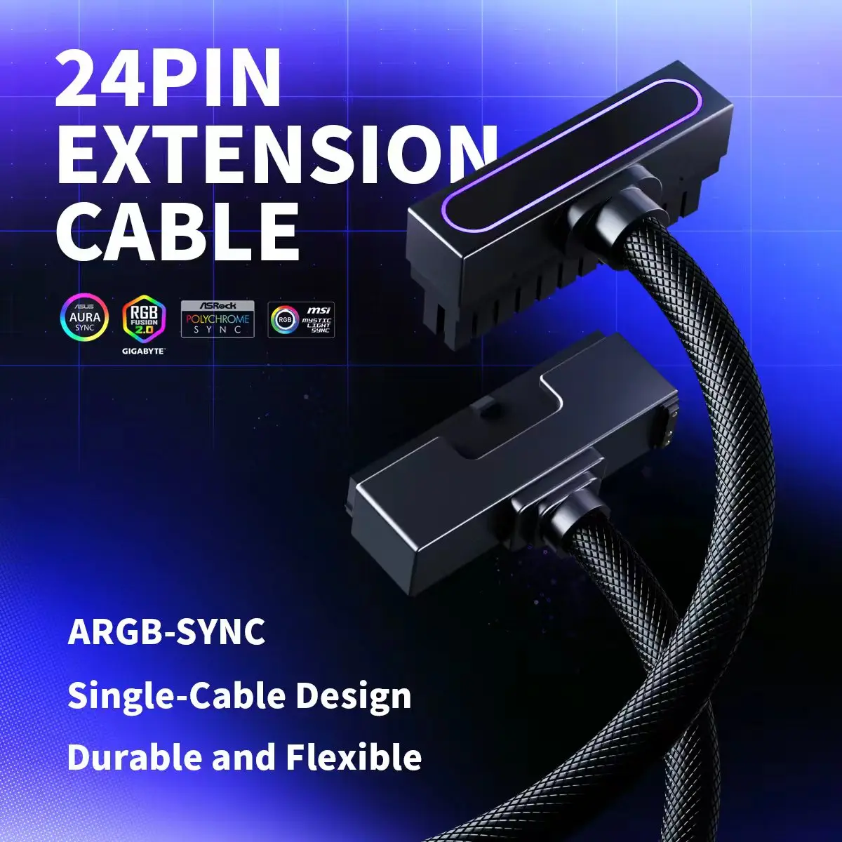 

AIJS ATX 24PIN Extension Cable, ARGB PC Cable with 5V 3Pin,18AWG 90 Degree Right-Angle Design Male-to-Female Connectors for PC M