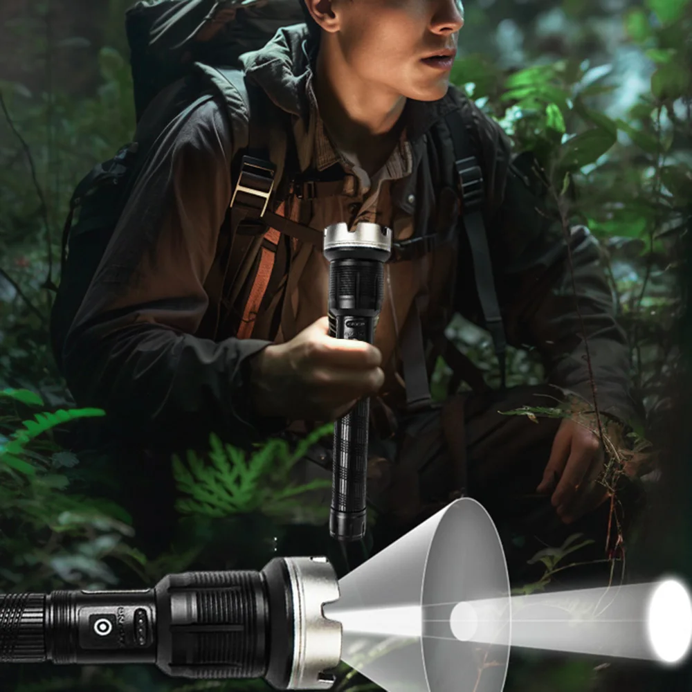 High Power Spotlight Long Range LED Flashligh+COB Side light USB Rechargeable Tactical Torch Outdoor Lantern Lamp