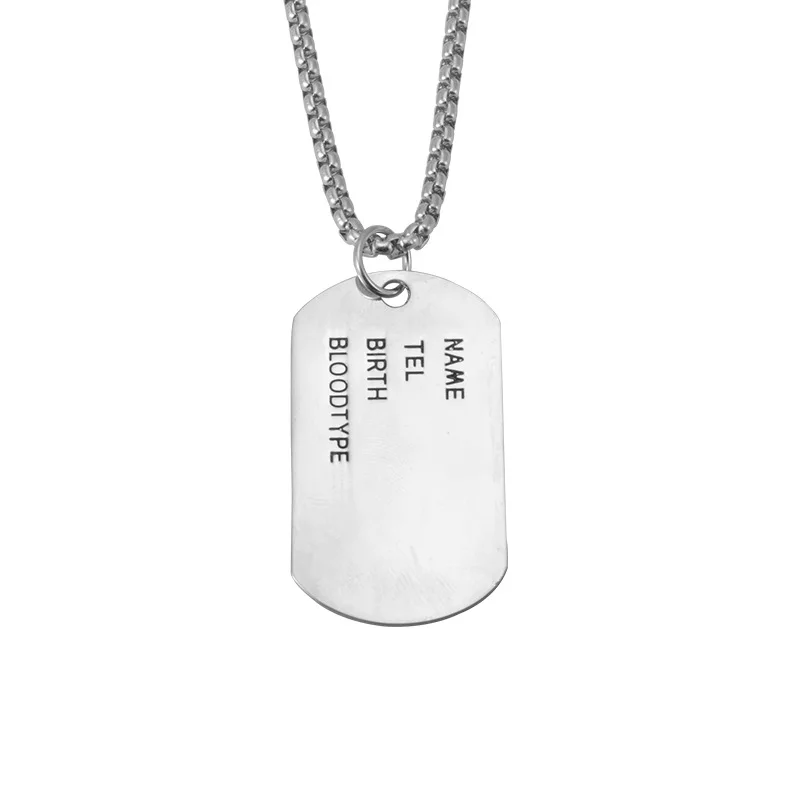 New Army Tag Badge Name Pet dog tag Pendant Men\'s Metal Color Stainless Steel Chain Necklace Charm Men Jewelry Gift chains