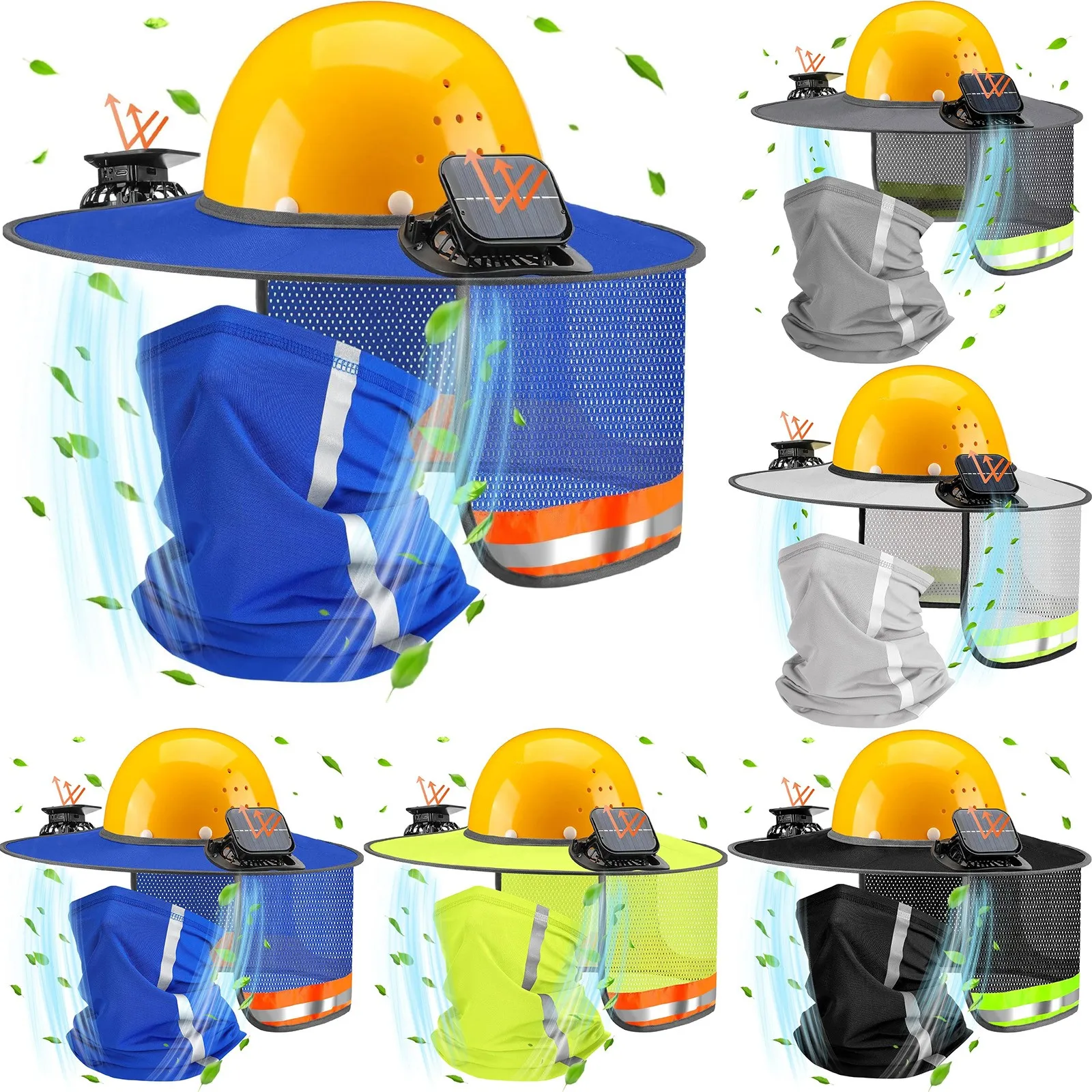 

Hard Hat Sun Visor with Solar Fan & Neck Cover - UPF50+ Cooling Headgear for Construction/Fishing in Extreme Heat (Reflective)