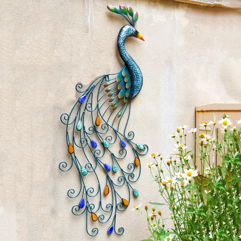 Garden decoration outdoor wrought iron peacock hanging courtyard balcony arrangement landscaping  pendant wall pen