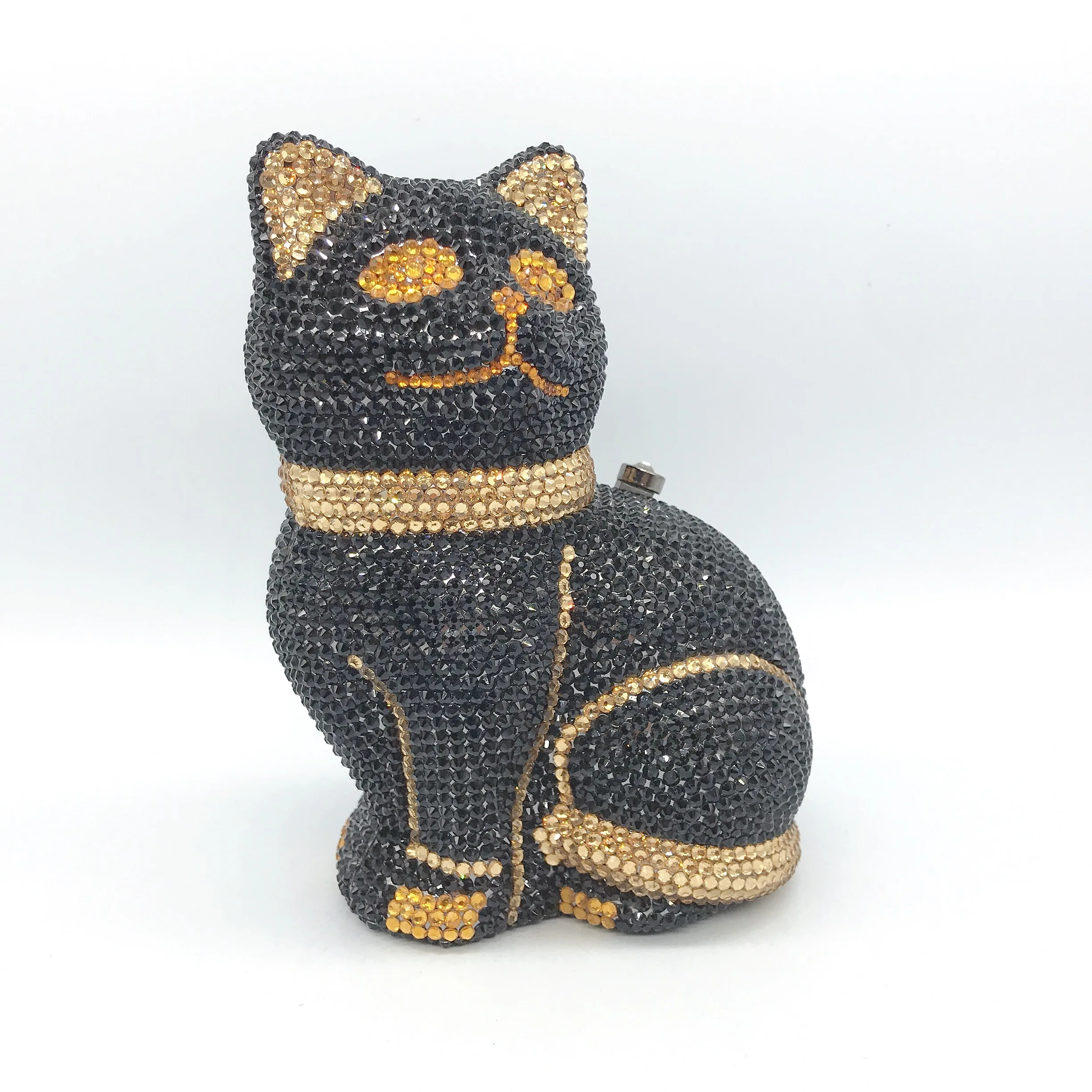 

Black Cat Diamond Set Dinner Bag European and American Banquet Animal Shape Full Diamond Hand Bag Cross Border Dress Bag Hard