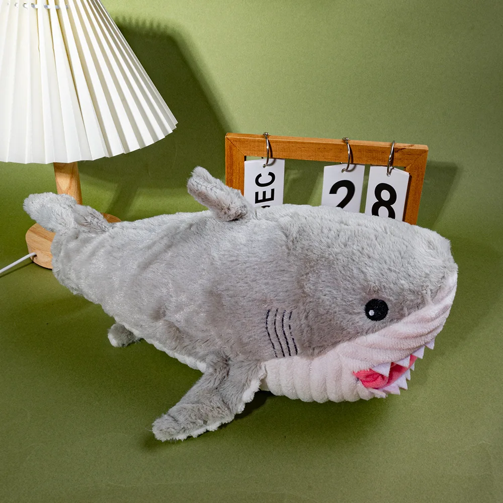 لعبة الكلب القطيفة على شكل سمكة قرش - لعبة مضغ تفاعلية متينة مضادة للعض، دمية رفيق محشوة ناعمة لتخفيف الملل، #2