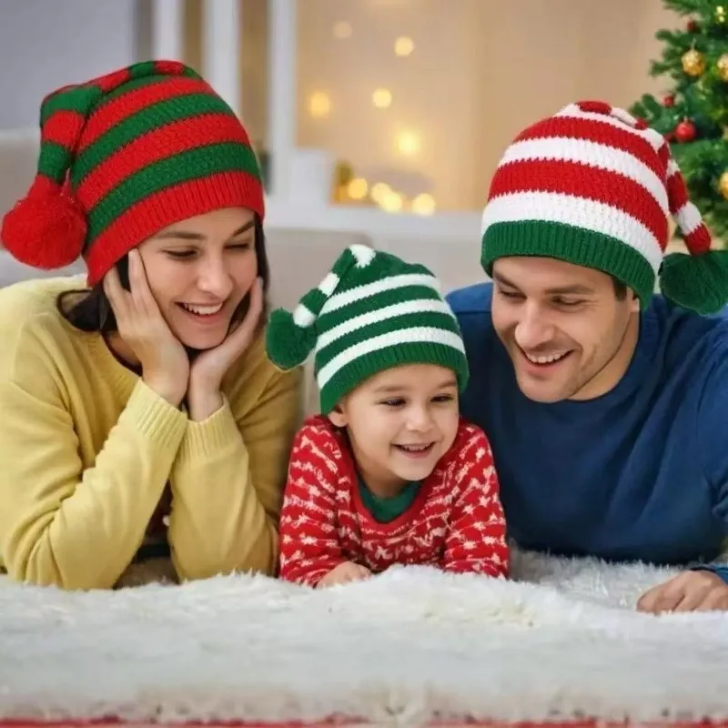 1pc Cosplay Santa Hut Weihnachten Weihnachten Party Beanie Hut Rot Gestrickte Strumpf Schädel Kappe für Erwachsene Frauen Männer, geeignet für Weihnachten