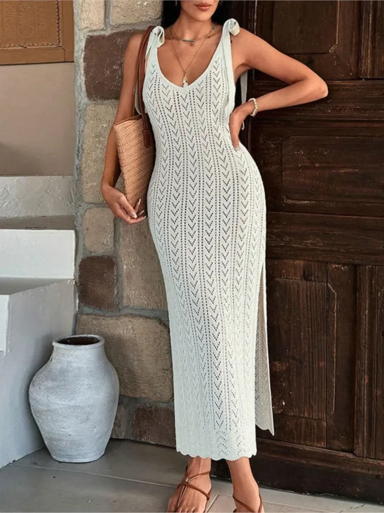 

Knitted Cover Up Dress Women Swimsuit Robes Cover-up 2025 Summer New Hollow Out Swimwear Sexy Long Dress Bikini Cover Ups