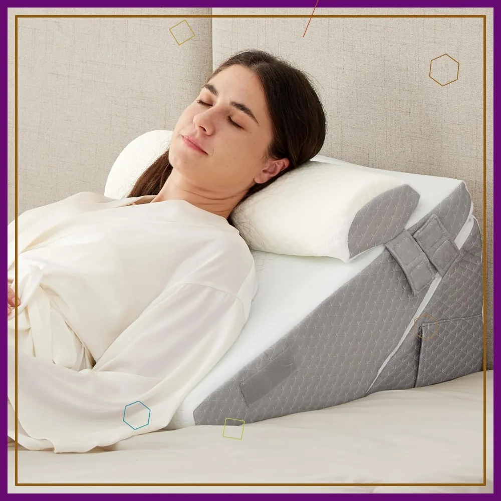 

Набор регулируемых клиновых подушек из 3 предметов для послеоперационной операции, кислотного рефлюкса, поддержки шеи и спины, белый/серый