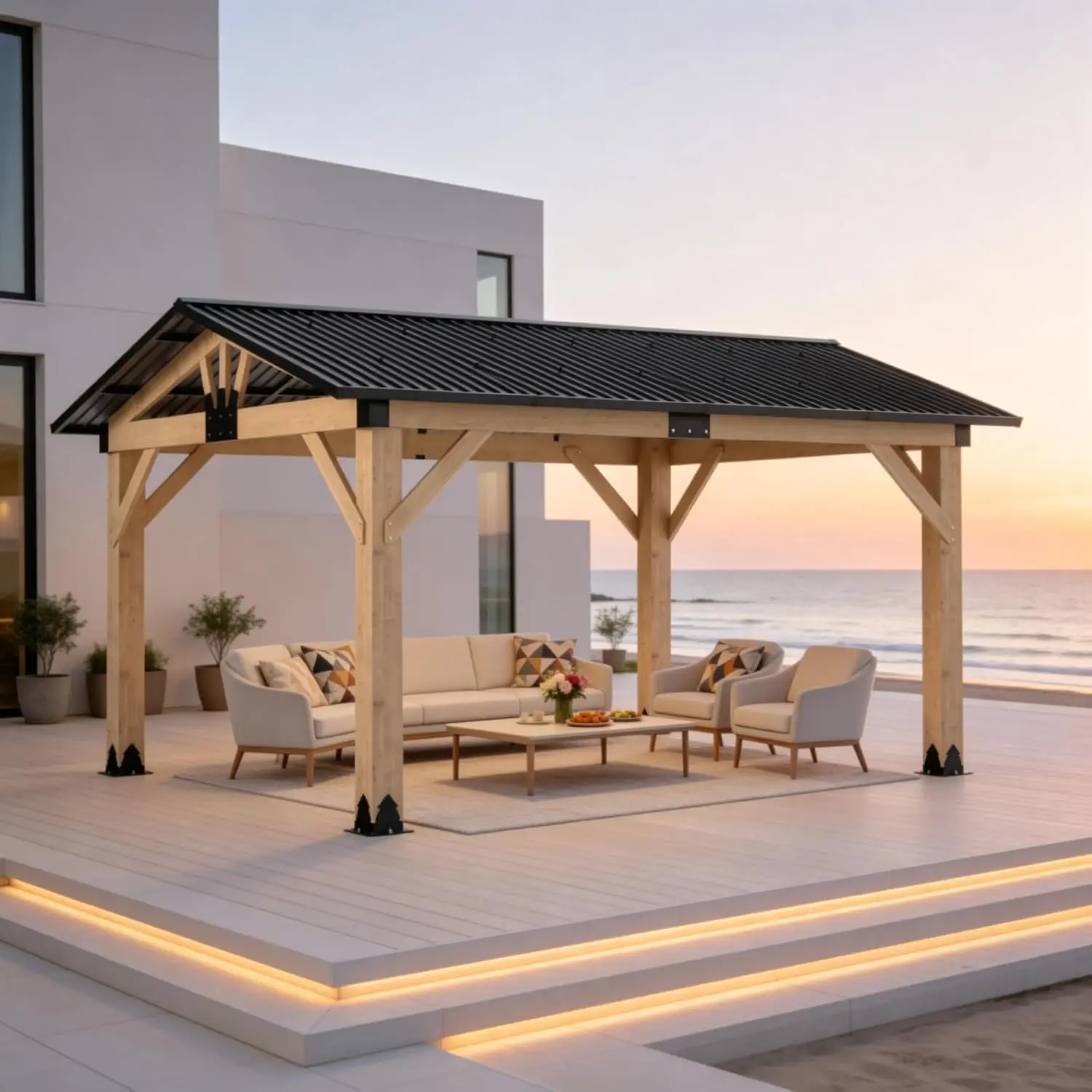 11' x 13' Wood Gazebo, Outdoor Hardtop Gazebo, Galvanized Steel Gable Roof Pergola, Outdoor Pavilion for Patio,, Customized