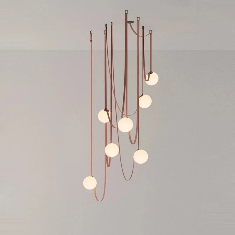 Italy Designer Belt Pendant Lamp Loft Living Dining Room Exhibition Hall Line Glass Ball Hanging Light Decor DIY LED Lighting