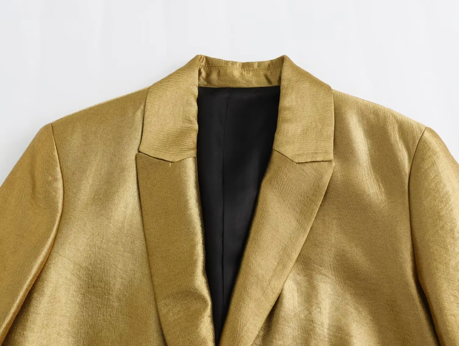Withered British Fashion Women's Blazers Women Gold Satin Suit Metal Loose Casual Jacket